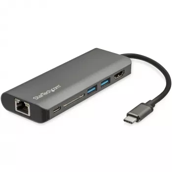 StarTech.com USB C daugiafunkcis adapteris - USB-C kelioninis dokas su 4K HDMI, 3x USB 3.0 šakotuvas, SD/SDHC, GbE, 60W PD 3.0 pralaidumas - USB Type-C/Thunderbolt 3 - pakeičia DKT30CSDHPD