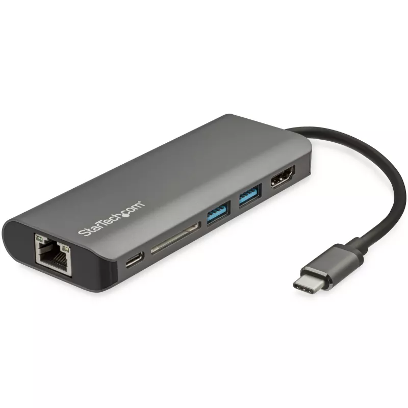 StarTech.com USB C daugiafunkcis adapteris - USB-C kelioninis dokas su 4K HDMI, 3x USB 3.0 šakotuvas, SD/SDHC, GbE, 60W PD 3.0 pralaidumas - USB Type-C/Thunderbolt 3 - pakeičia DKT30CSDHPD
