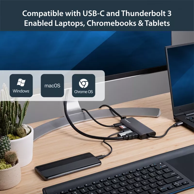 StarTech.com USB C daugiafunkcis adapteris - USB-C kelioninis dokas su 4K HDMI, 3x USB 3.0 šakotuvas, SD/SDHC, GbE, 60W PD 3.0 pralaidumas - USB Type-C/Thunderbolt 3 - pakeičia DKT30CSDHPD
