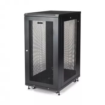 “StarTech.com” 4 stulpų 24U serverių spinta, rakinama 19 colių duomenų spinta kompiuterinei / AV / IT įrangai, biuro / namų tinklo spinta su ratukais ir reguliuojamais tvirtinimo bėgiais