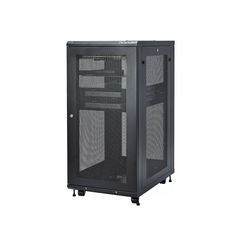 “StarTech.com” 4 stulpų 24U serverių spinta, rakinama 19 colių duomenų spinta kompiuterinei / AV / IT įrangai, biuro / namų tinklo spinta su ratukais ir reguliuojamais tvirtinimo bėgiais