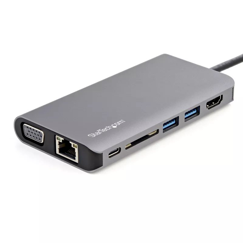 StarTech.com USB-C universali kelionių dokas su HDMI/VGA, 3x USB 3.0, SD, GbE, garsu ir 100 W PD – nešiojamai darbo vietai nešiojamiesiems kompiuteriams ir planšetiniams kompiuteriams