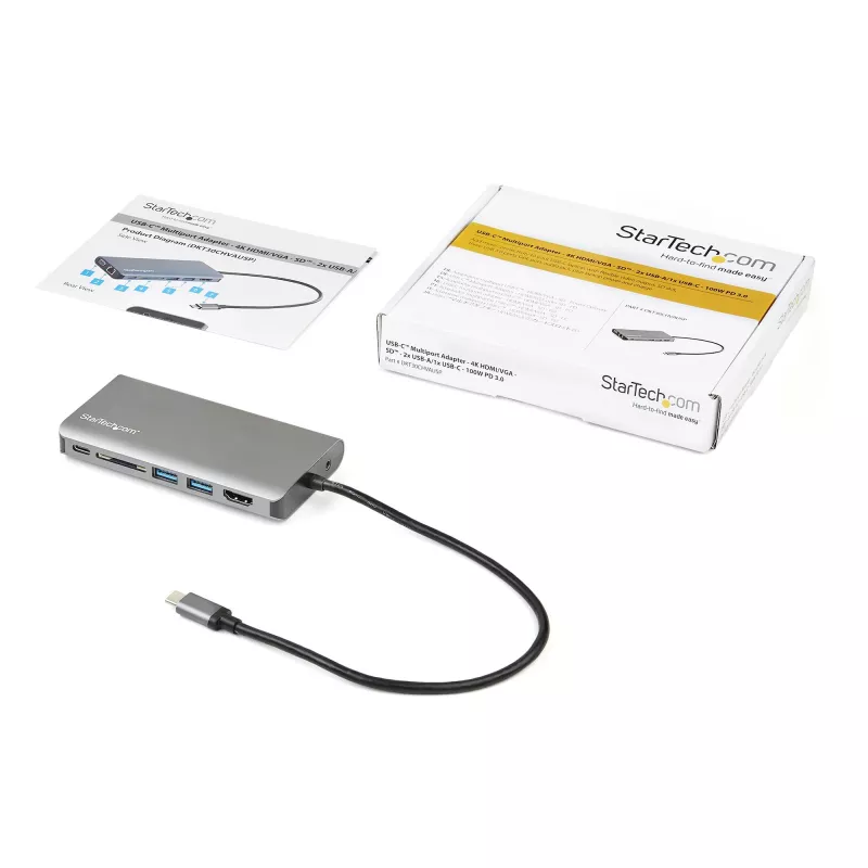 StarTech.com USB-C universali kelionių dokas su HDMI/VGA, 3x USB 3.0, SD, GbE, garsu ir 100 W PD – nešiojamai darbo vietai nešiojamiesiems kompiuteriams ir planšetiniams kompiuteriams