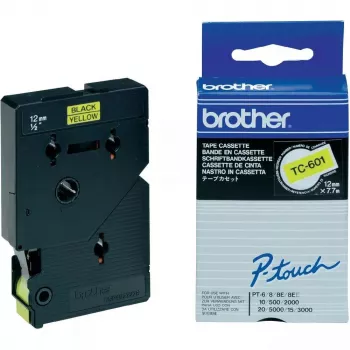 Žymėjimo juosta Brother TC601 12 mm juoda ant geltonos