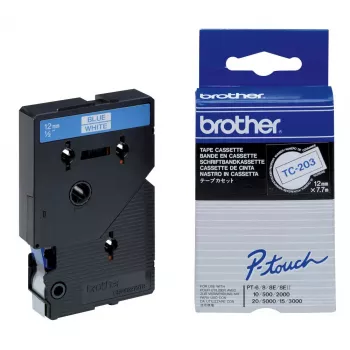 Ženklinimo juosta 12 mm Brother TC203 mėlyna ant balto