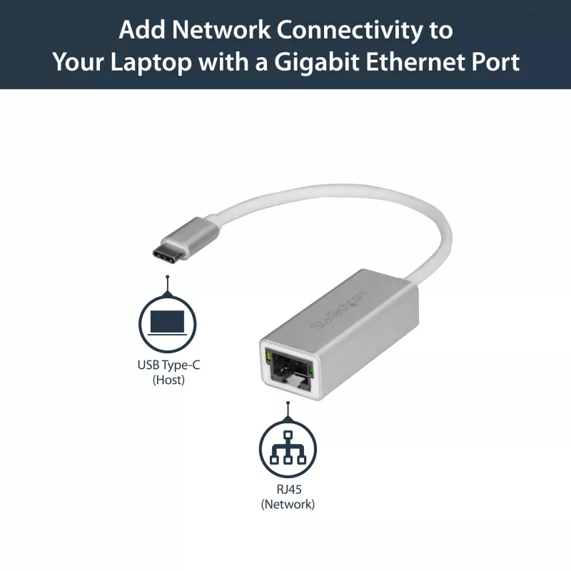 StarTech.com USB-C į Gigabit tinklo adapteris – sidabrinis, laidinis, USB, Ethernet, 5000 Mbit/s, sidabrinis