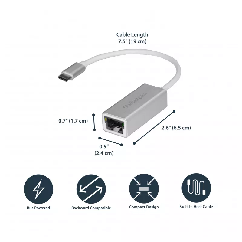 StarTech.com USB-C į Gigabit tinklo adapteris – sidabrinis, laidinis, USB, Ethernet, 5000 Mbit/s, sidabrinis