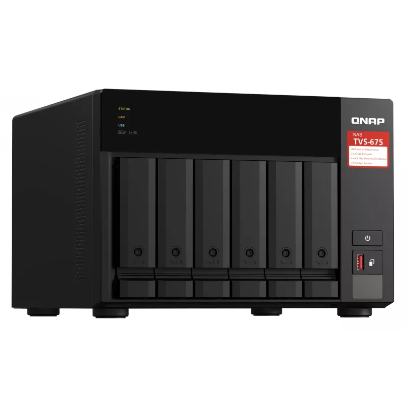QNAP TVS-675 NAS bokštas ZhaoXin KaiXian KX-6000 KX-U6580 8 GB DDR4 0 TB QuTS hero Juoda
