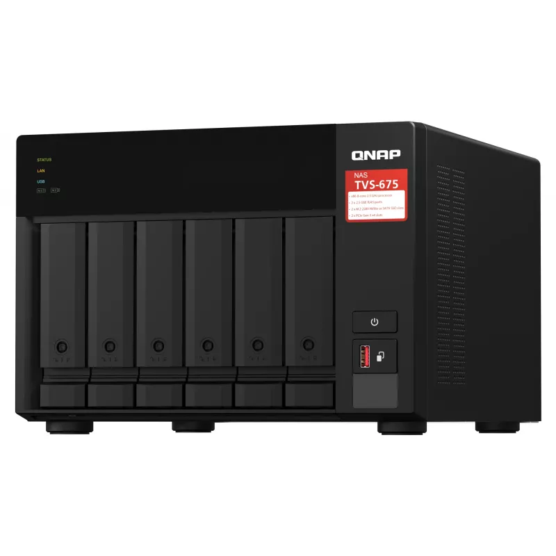 QNAP TVS-675 NAS bokštas ZhaoXin KaiXian KX-6000 KX-U6580 8 GB DDR4 0 TB QuTS hero Juoda
