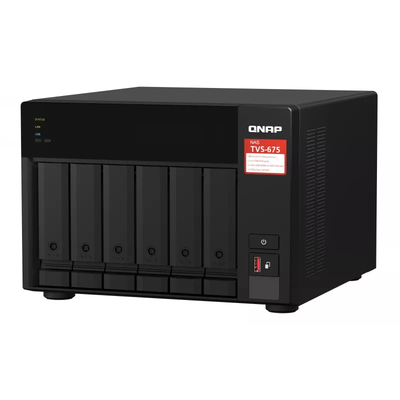 QNAP TVS-675 NAS bokštas ZhaoXin KaiXian KX-6000 KX-U6580 8 GB DDR4 0 TB QuTS hero Juoda
