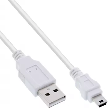 InLine USB 2.0 Mini laidas, Type A kištukas / mini-B kištukas (5 kontaktų), baltas, 0,5 m