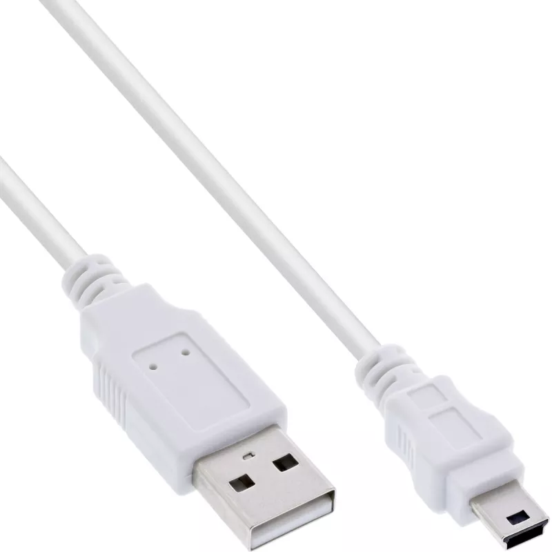 InLine USB 2.0 Mini laidas, Type A kištukas / mini-B kištukas (5 kontaktų), baltas, 0,5 m