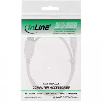 InLine USB 2.0 Mini laidas, Type A kištukas / mini-B kištukas (5 kontaktų), baltas, 0,5 m