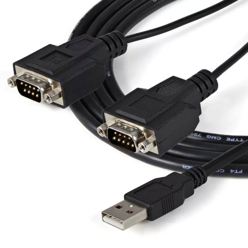 StarTech.com 6ft (1.8m) 2-Port FTDI USB to Serial RS232 Adapter kabelis with COM Retention, USB to RS232 Adapter - TAA