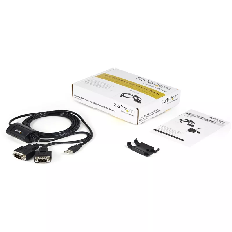 StarTech.com 6ft (1.8m) 2-Port FTDI USB to Serial RS232 Adapter kabelis with COM Retention, USB to RS232 Adapter - TAA