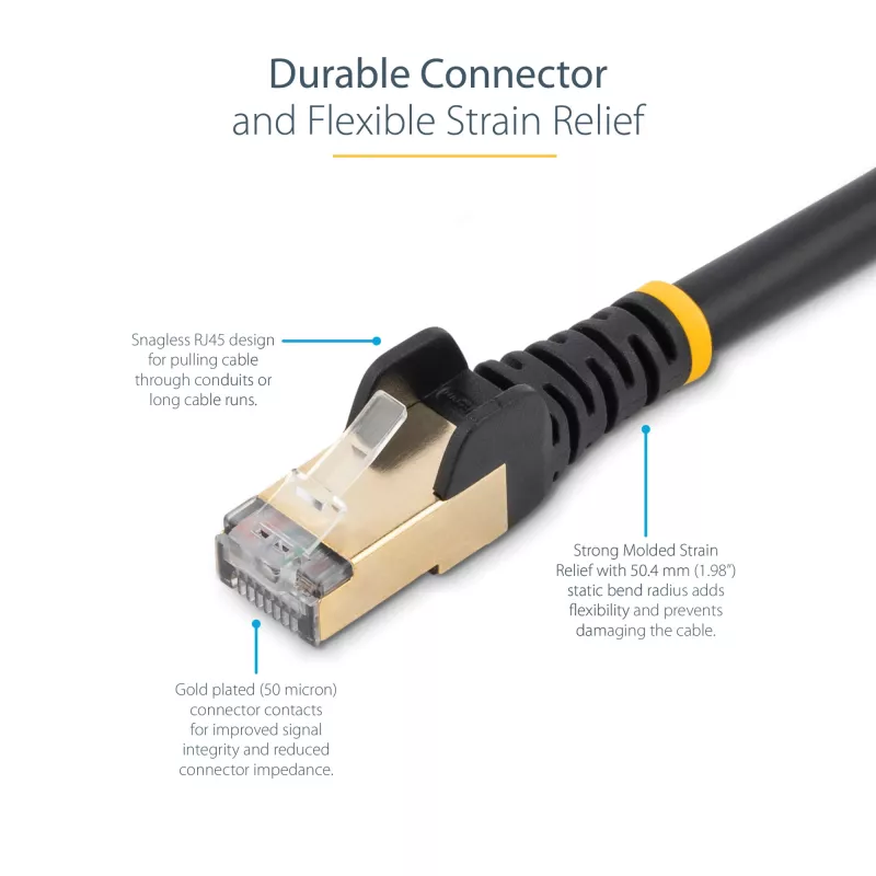 StarTech.com 10m CAT6a Ethernet laidas - 10 Gigabit ekranuotas neužkabinamas RJ45 100W PoE komutacinis kabelis - 10GbE STP tinklo kabelis su įtempimo sumažinimu - juodas, individualiai testuotas/laidų sertifikatas UL/TIA