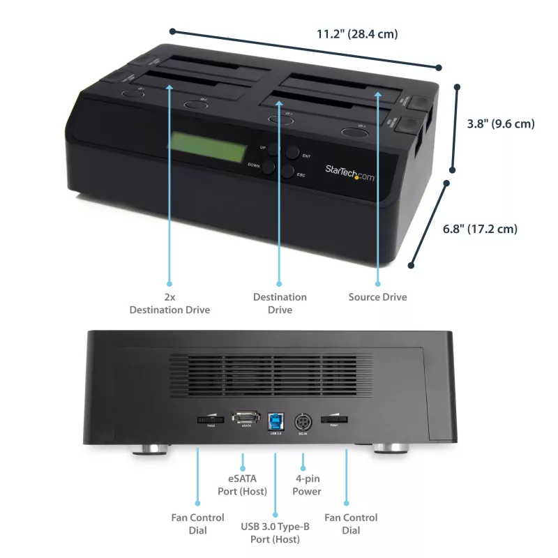 StarTech.com 4 vietų USB 3.0 eSATA į SATA autonominis 1:3 HDD standžiųjų diskų kopijavimo dokas