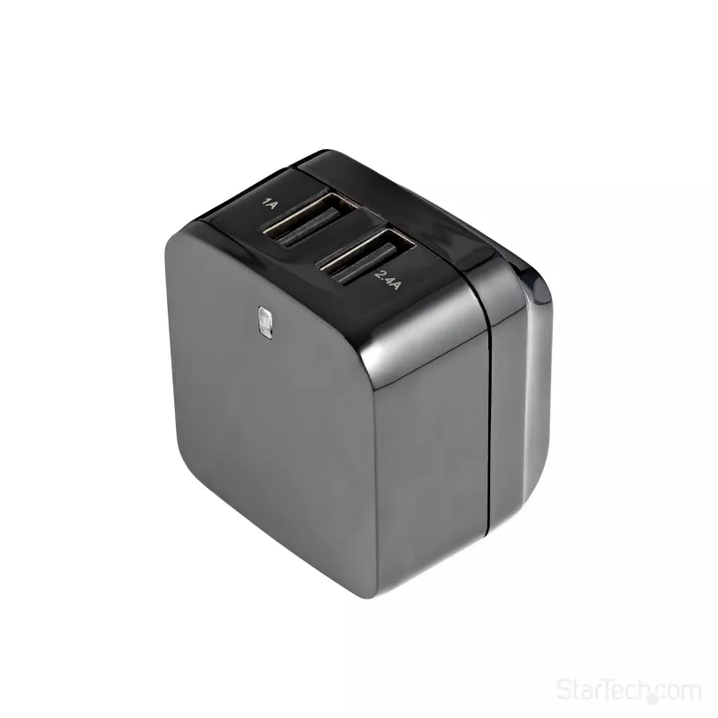 StarTech.com dviejų prievadų USB sieninis įkroviklis - tarptautinėms kelionėms - 17W/3,4A - juodas