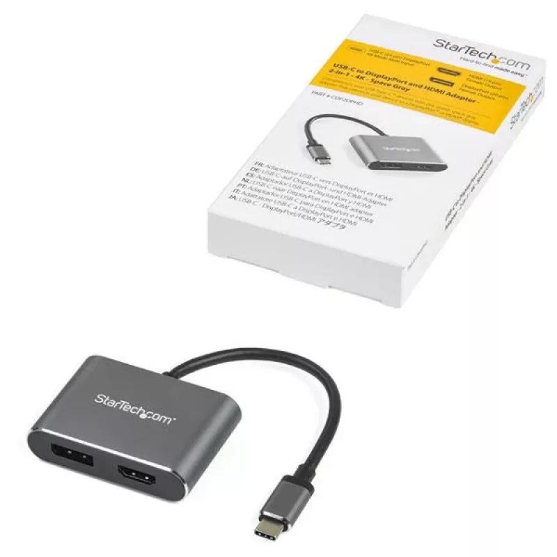 StarTech.com USB C daugiaportis vaizdo adapteris - 4K 60Hz USB-C į HDMI 2.0 arba DisplayPort 1.2 monitoriaus adapteris - USB Type-C 2-in-1 vaizdo keitiklis HDMI/DP HBR2 HDR - Suderinamas su Thunderbolt 3
