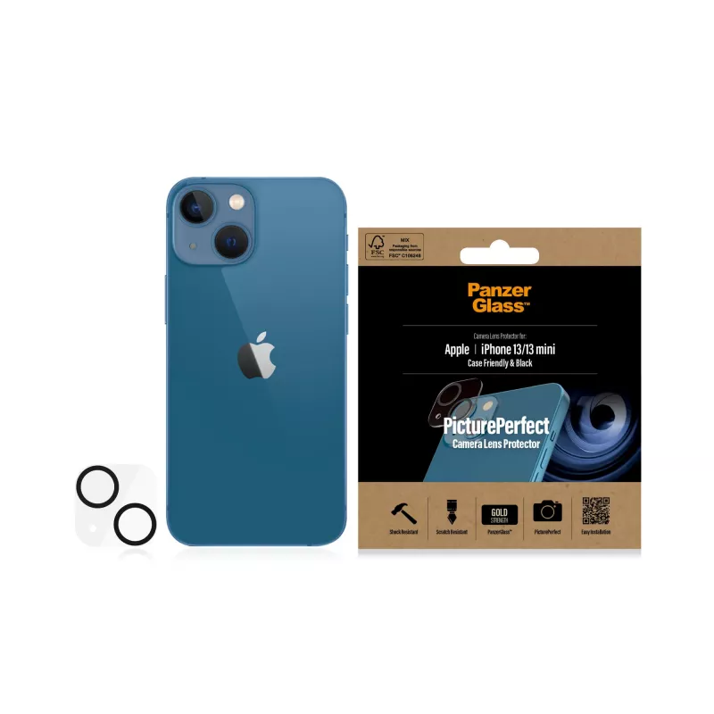 Fotoaparato objektyvo apsauginis stiklas PanzerGlass, skirtas Apple iPhone 13 / 13 Mini — grūdintas stiklas, atsparus įbrėžimams ir smūgiams, skaidrus