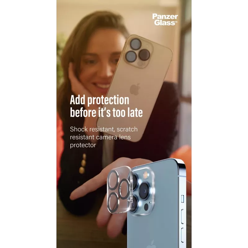 Fotoaparato objektyvo apsauginis stiklas PanzerGlass, skirtas Apple iPhone 13 / 13 Mini — grūdintas stiklas, atsparus įbrėžimams ir smūgiams, skaidrus
