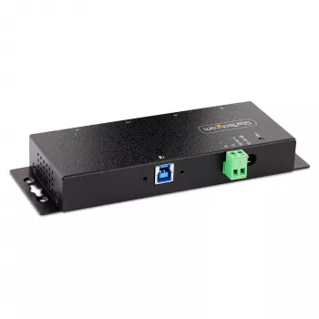 StarTech.com 4 prievadų pramoninis USB 3.0 5 Gbps šakotuvas, patikimas USB šakotuvas su ESD apsauga, DIN/sienos/stalo montavimo USB-A šakotuvas, USB plėtiklis su fiksuojamais prievadais, tvirtas – TAA