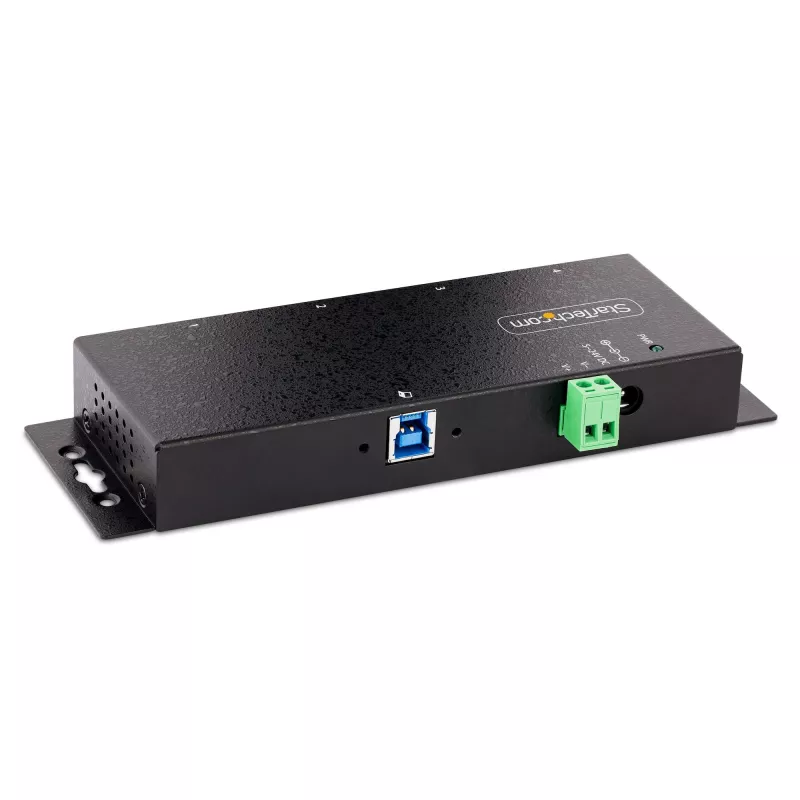 StarTech.com 4 prievadų pramoninis USB 3.0 5 Gbps šakotuvas, patikimas USB šakotuvas su ESD apsauga, DIN/sienos/stalo montavimo USB-A šakotuvas, USB plėtiklis su fiksuojamais prievadais, tvirtas – TAA