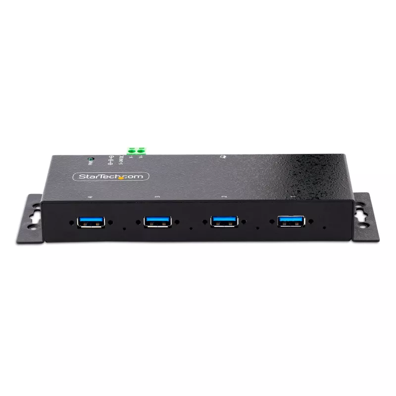 StarTech.com 4 prievadų pramoninis USB 3.0 5 Gbps šakotuvas, patikimas USB šakotuvas su ESD apsauga, DIN/sienos/stalo montavimo USB-A šakotuvas, USB plėtiklis su fiksuojamais prievadais, tvirtas – TAA