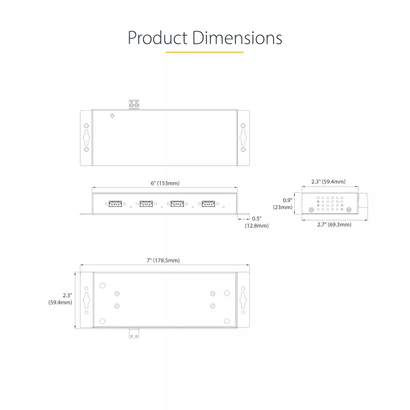 StarTech.com 4 prievadų pramoninis USB 3.0 5 Gbps šakotuvas, patikimas USB šakotuvas su ESD apsauga, DIN/sienos/stalo montavimo USB-A šakotuvas, USB plėtiklis su fiksuojamais prievadais, tvirtas – TAA