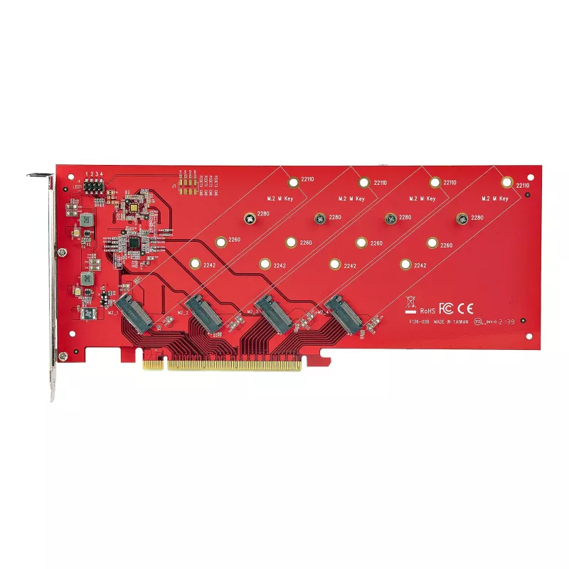 StarTech.com Quad M.2 PCIe adapterio kortelė, PCIe x16 į Quad NVMe arba AHCI M.2 SSD diskus, PCI Express 4.0, 7.8GBps vienam diskui, reikalinga bifurkacija, suderinama su Windows/Linux
