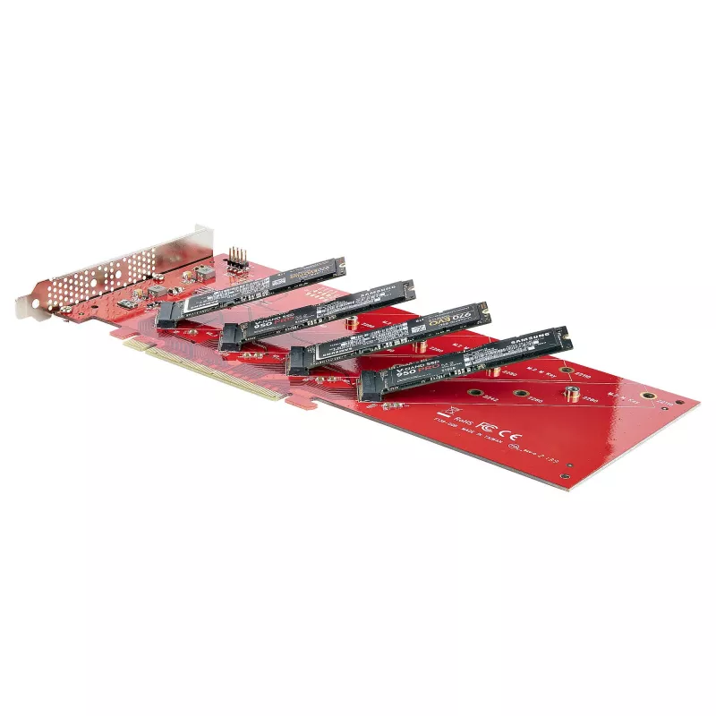 StarTech.com Quad M.2 PCIe adapterio kortelė, PCIe x16 į Quad NVMe arba AHCI M.2 SSD diskus, PCI Express 4.0, 7.8GBps vienam diskui, reikalinga bifurkacija, suderinama su Windows/Linux