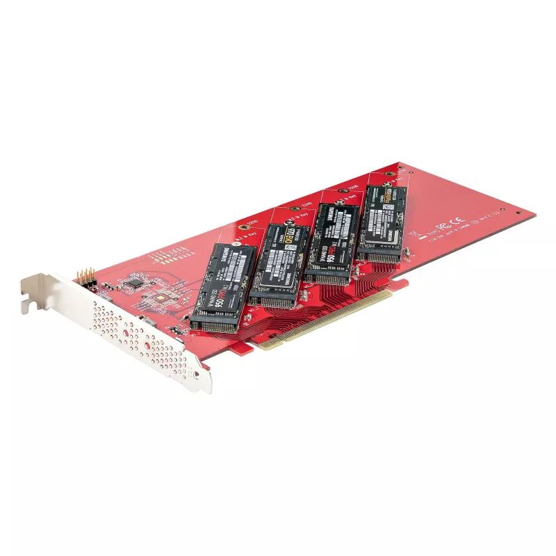 StarTech.com Quad M.2 PCIe adapterio kortelė, PCIe x16 į Quad NVMe arba AHCI M.2 SSD diskus, PCI Express 4.0, 7.8GBps vienam diskui, reikalinga bifurkacija, suderinama su Windows/Linux