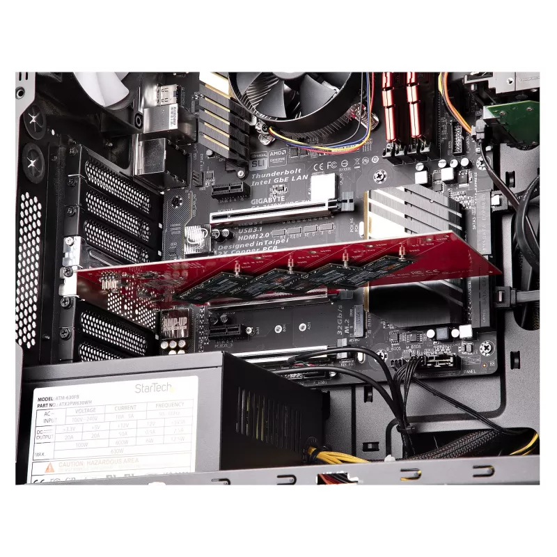 StarTech.com Quad M.2 PCIe adapterio kortelė, PCIe x16 į Quad NVMe arba AHCI M.2 SSD diskus, PCI Express 4.0, 7.8GBps vienam diskui, reikalinga bifurkacija, suderinama su Windows/Linux