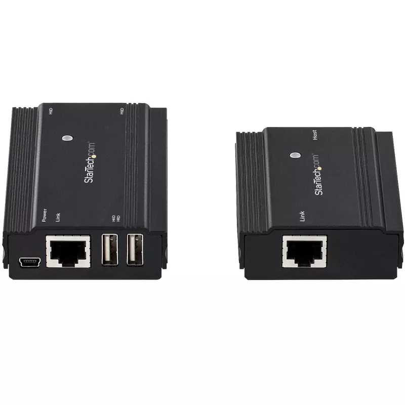 „StarTech.com“ 4 prievadų USB 2.0 ilginimo šakotuvas per vieną CAT5e/CAT6 Ethernet kabelį (RJ45) – 330 pėdų (100 m) – USB ilginimo šakotuvo adapterio rinkinys – metalinis korpusas – maitinamas išoriniu maitinimo šaltiniu – 480 Mb/s