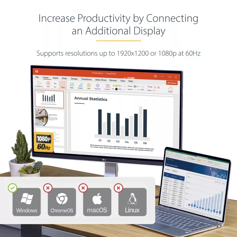 StarTech.com USB 3.0 į HDMI adapteris, USB į HDMI monitoriaus keitiklis, skirtas Windows, 1080P (nepalaiko macOS/ChromeOS/Linux) – TAA