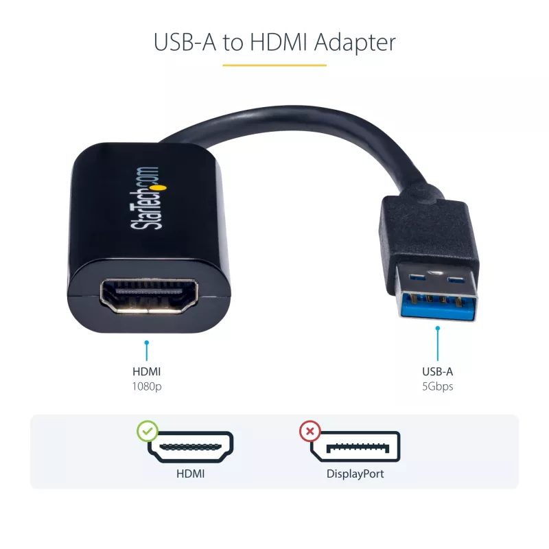 StarTech.com USB 3.0 į HDMI adapteris, USB į HDMI monitoriaus keitiklis, skirtas Windows, 1080P (nepalaiko macOS/ChromeOS/Linux) – TAA