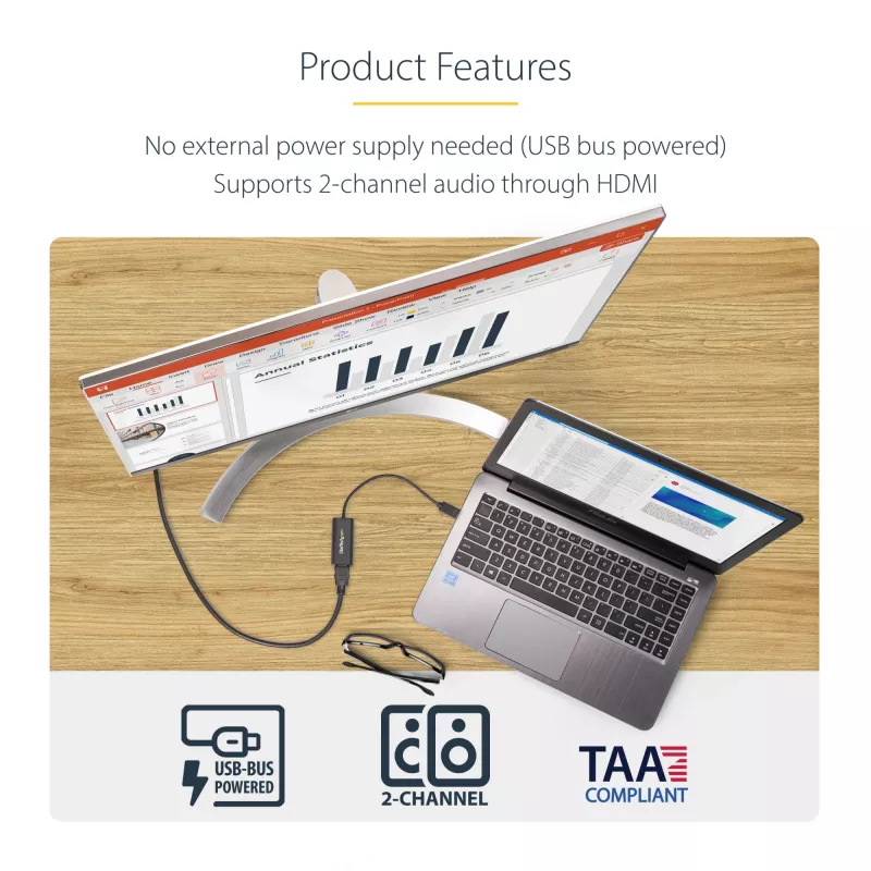 StarTech.com USB 3.0 į HDMI adapteris, USB į HDMI monitoriaus keitiklis, skirtas Windows, 1080P (nepalaiko macOS/ChromeOS/Linux) – TAA