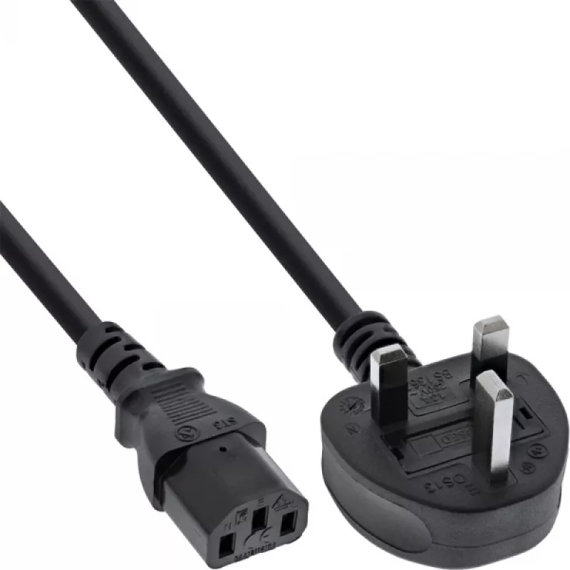 InLine maitinimo laidas Anglija kištukas / 3 kontaktų IEC C13 kištukas, 1,8 m