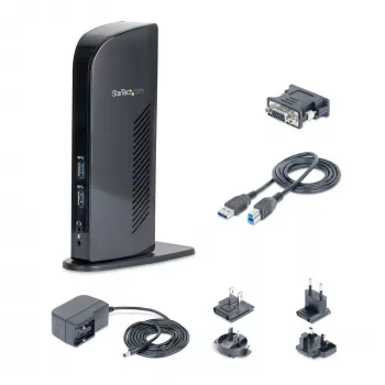 StarTech.com dvigubo monitoriaus USB 3.0 prijungimo stotelė su HDMI - DVI - 6 USB prievadais~Dvigubo monitoriaus USB 3.0 nešiojamojo kompiuterio prijungimo stotelė su HDMI ir DVI/VGA, 6x USB-A šakotuvu, GbE, garsu, universali Type-A stotelė – Windows/macOS/ChromeOS