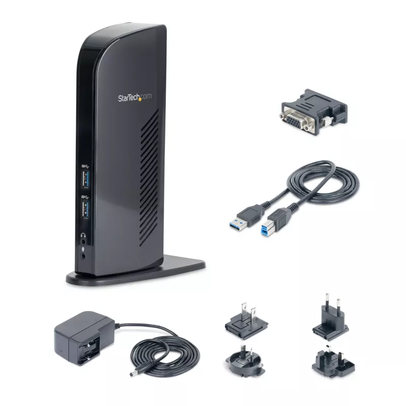 StarTech.com dvigubo monitoriaus USB 3.0 prijungimo stotelė su HDMI - DVI - 6 USB prievadais~Dvigubo monitoriaus USB 3.0 nešiojamojo kompiuterio prijungimo stotelė su HDMI ir DVI/VGA, 6x USB-A šakotuvu, GbE, garsu, universali Type-A stotelė – Windows/macOS/ChromeOS
