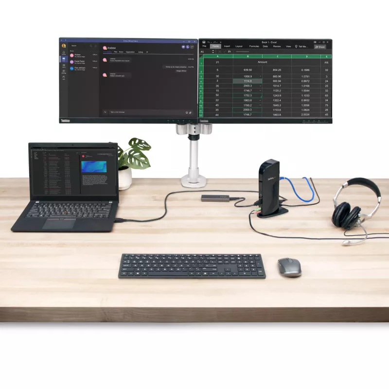 StarTech.com dvigubo monitoriaus USB 3.0 prijungimo stotelė su HDMI - DVI - 6 USB prievadais~Dvigubo monitoriaus USB 3.0 nešiojamojo kompiuterio prijungimo stotelė su HDMI ir DVI/VGA, 6x USB-A šakotuvu, GbE, garsu, universali Type-A stotelė – Windows/macOS/ChromeOS
