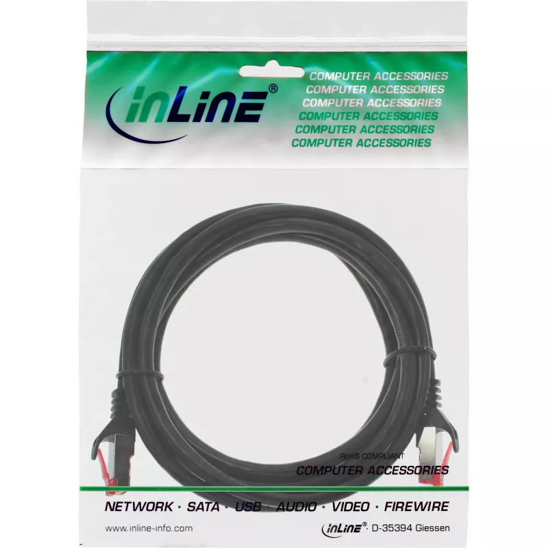 “InLine” komutacinis kabelis S/FTP PiMF Cat.6 250 MHz PVC varis juodas 3 m