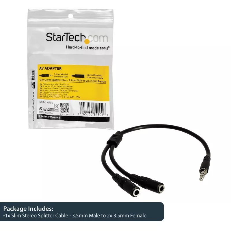 StarTech.com plonas stereofoninis skirstytuvas - 3,5 mm kištukas į 2x 3,5 mm lizdus
