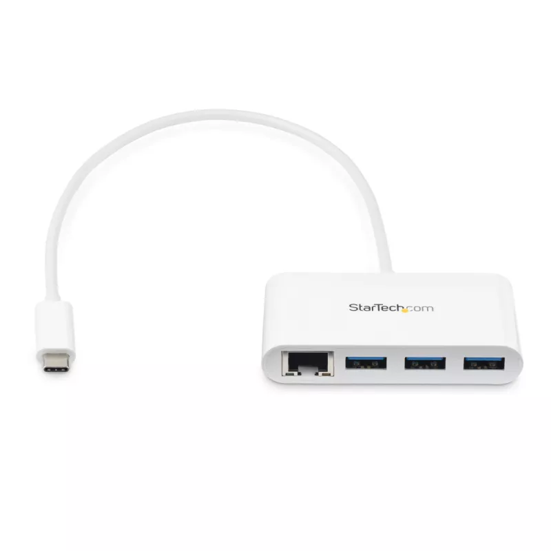 “StarTech.com” 3 prievadų USB-C šakotuvas su Gigabit Ethernet – USB-C į 3x USB-A – USB 3.0 šakotuvas – baltas~3 prievadų USB-C šakotuvas su Gigabit Ethernet – USB-C į 3x USB-A – USB 3.0 šakotuvas – 5 Gbps – baltas