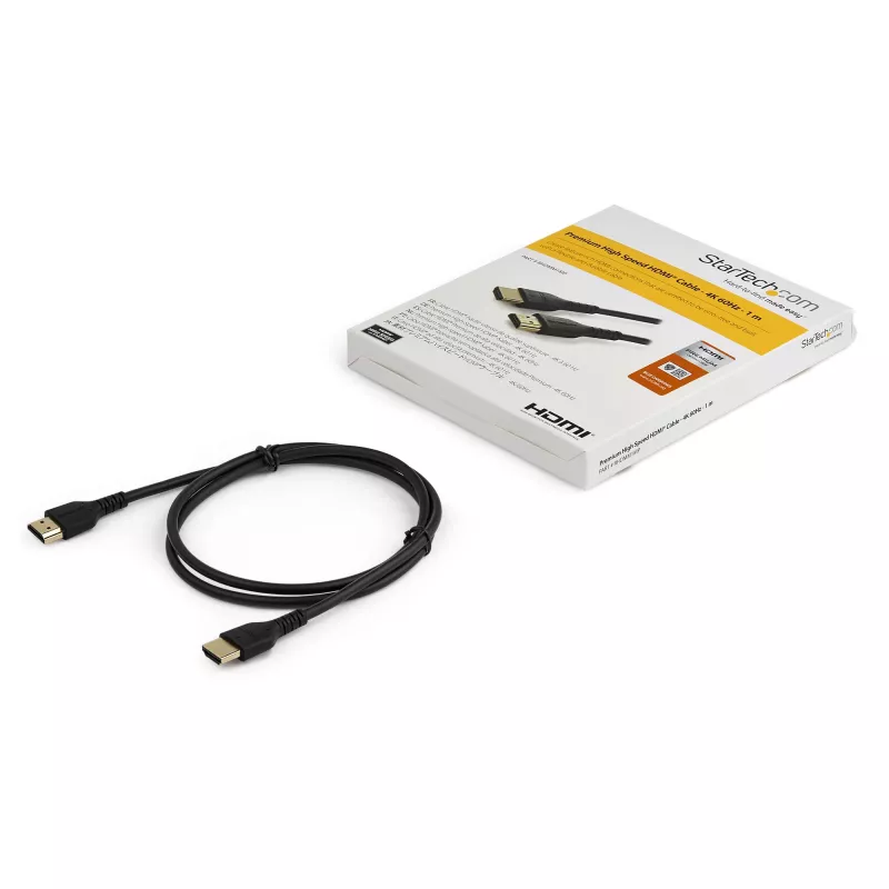 StarTech.com 3 pėdų (1 m) plonas HDMI 2.0 laidas, lankstus premium sertifikuotas HDMI laidas su eternetu, UHD 4K 60Hz HDR10, patvarus aramido pluošto dizainas su TPE apvalkalu