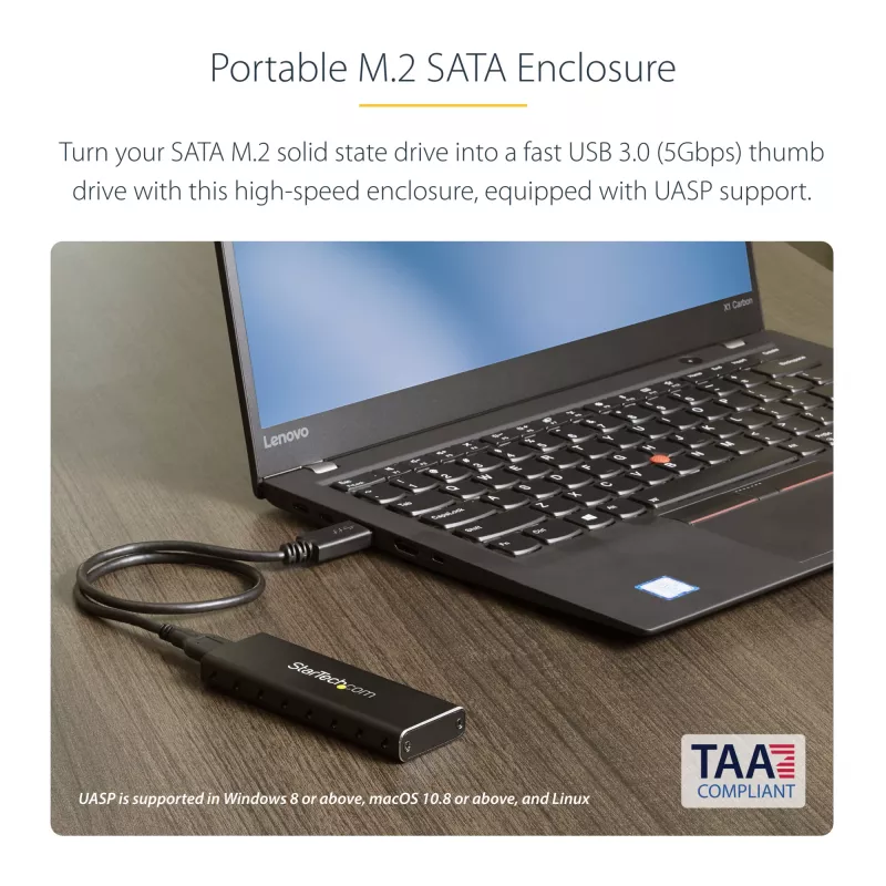 StarTech.com M.2 SSD dėklas M.2 SATA SSD diskams - USB 3.0 (5 Gbps) su UASP