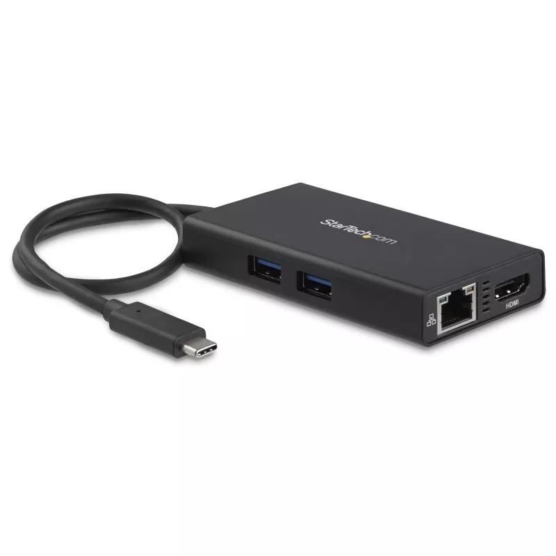 StarTech.com USB-C kelių prievadų adapteris – USB-C kelioninė prijungimo stotelė su 4K HDMI – 60 W maitinimo perdavimas, GbE, 2 prievadų USB-A 3.0 šakotuvas – nešiojama mini USB Type-C dokas nešiojamam kompiuteriui