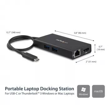 StarTech.com USB-C kelių prievadų adapteris – USB-C kelioninė prijungimo stotelė su 4K HDMI – 60 W maitinimo perdavimas, GbE, 2 prievadų USB-A 3.0 šakotuvas – nešiojama mini USB Type-C dokas nešiojamam kompiuteriui
