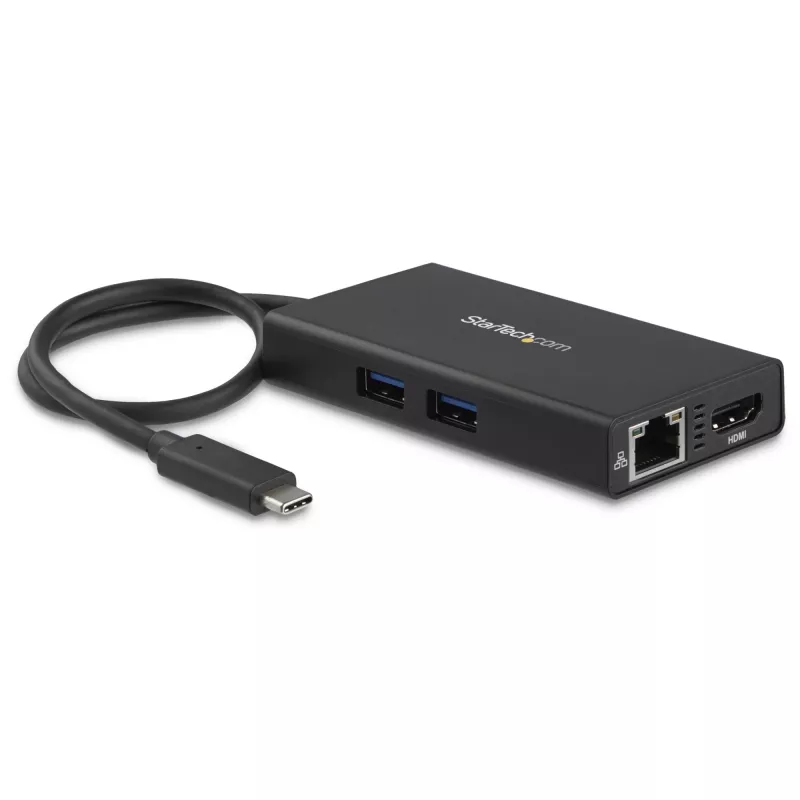 StarTech.com USB-C kelių prievadų adapteris – USB-C kelioninė prijungimo stotelė su 4K HDMI – 60 W maitinimo perdavimas, GbE, 2 prievadų USB-A 3.0 šakotuvas – nešiojama mini USB Type-C dokas nešiojamam kompiuteriui