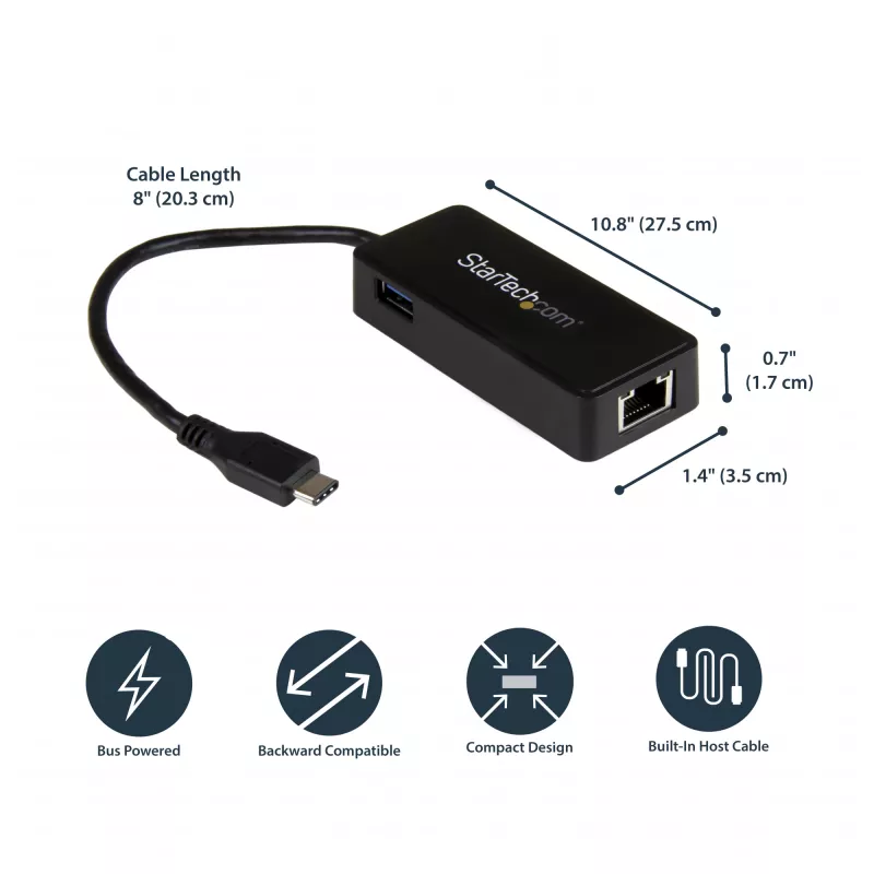 StarTech.com USB-C į gigabitinį tinklą adapteris su papildomu USB 3.0 prievadu